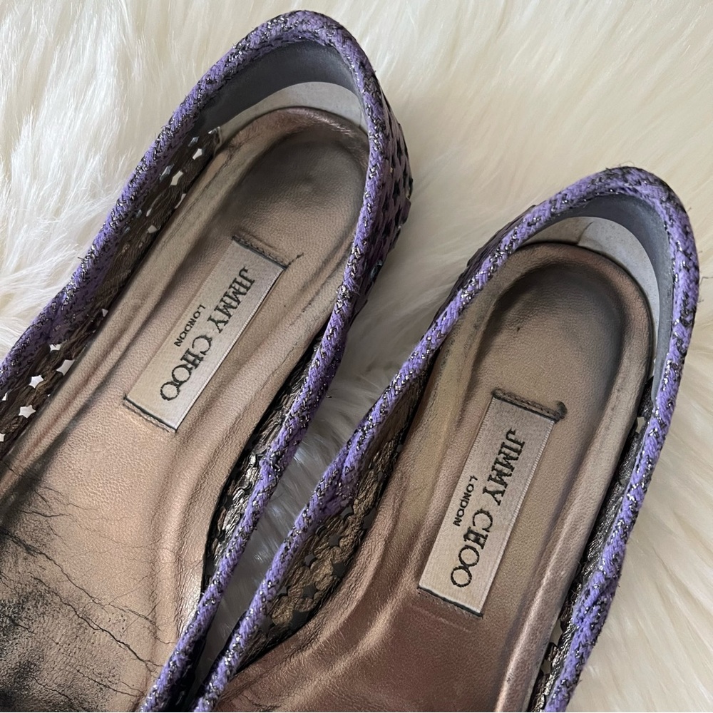 Jimmy Choo Metallic Purple Laser-Cut Flats - Picture 5 of 9